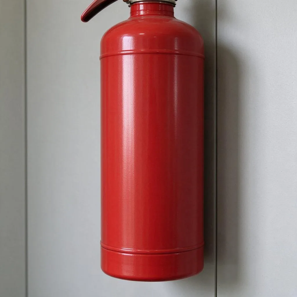 Illustration d’un extincteur rouge debout à côté d’un panneau mural uni sans inscription